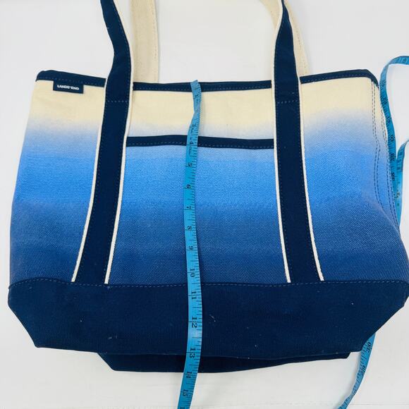 Land’s End Canvas Cream Navy Blue Ombre Tote Bag Shoulder Handles - Picture 6 of 8